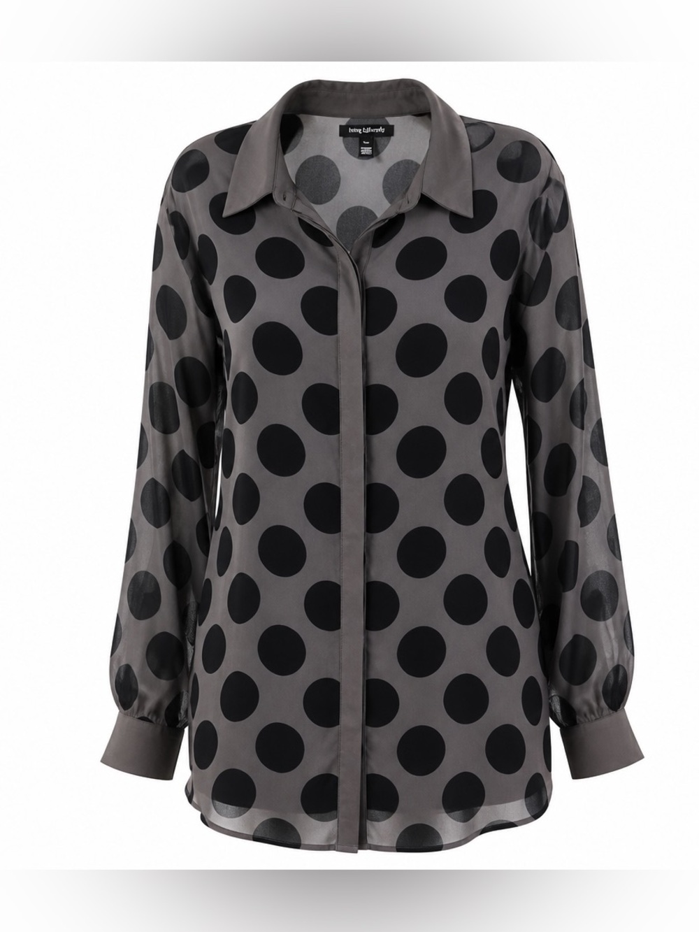 long tall sally Black Sheer Polka Dot Button-Down Shirt